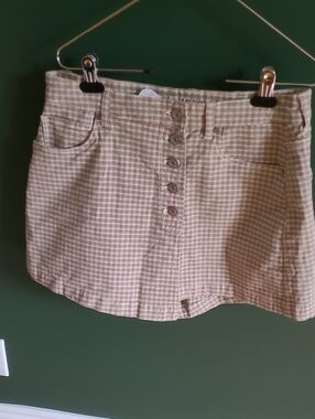 American Eagle Outfitters Tan Gingham Button-Front Mini Skort